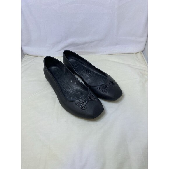 Crocs Women Shoe Lenora Size 7M Black Square Toe Bow Ballet Flat - Picture 1 of 5